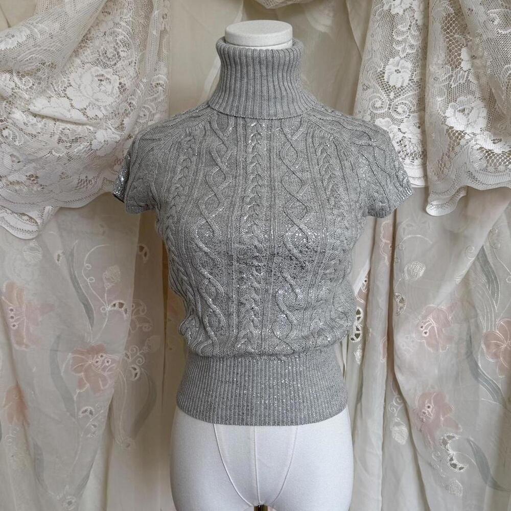 SOLD Y2K Gap short sleeve cable knit turtleneck sweater Sz. XS